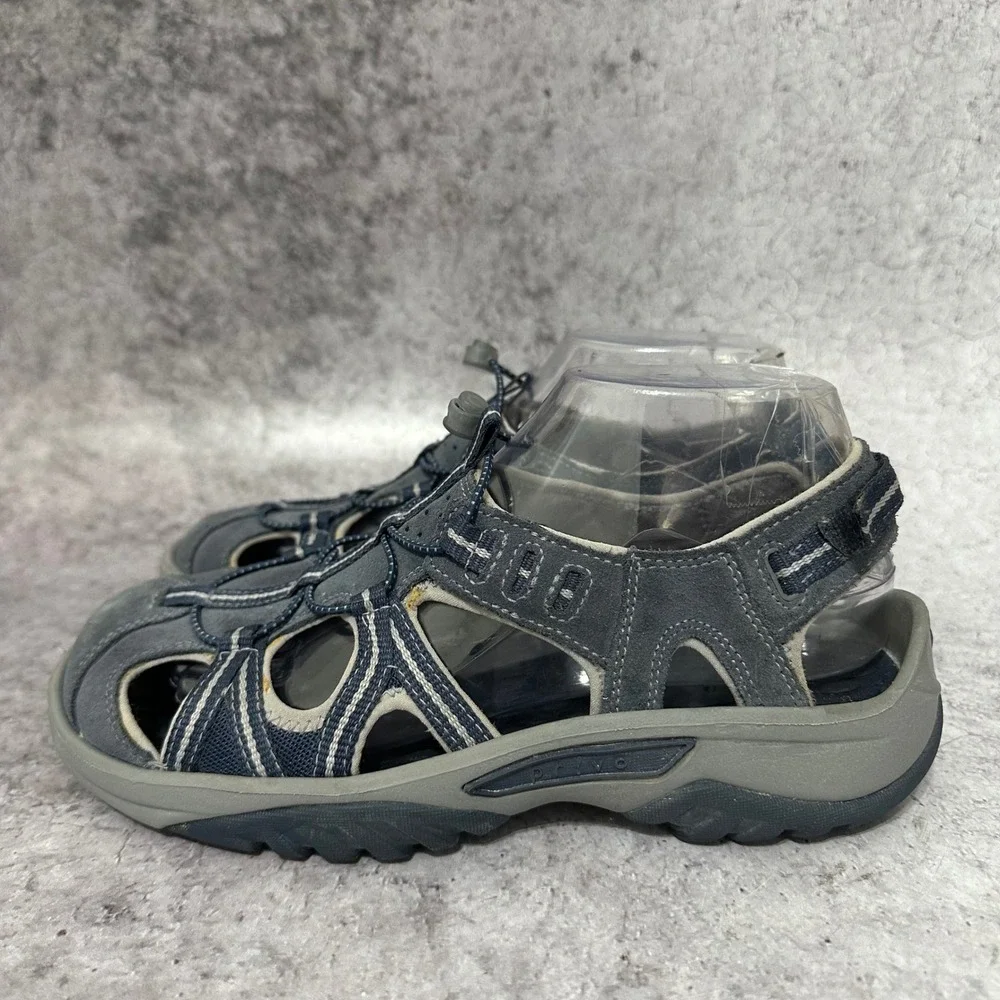 Privo by Clarks Trail Sandals Men 7.5 Blue Gray Hiking Closed Toe Bungee Strap